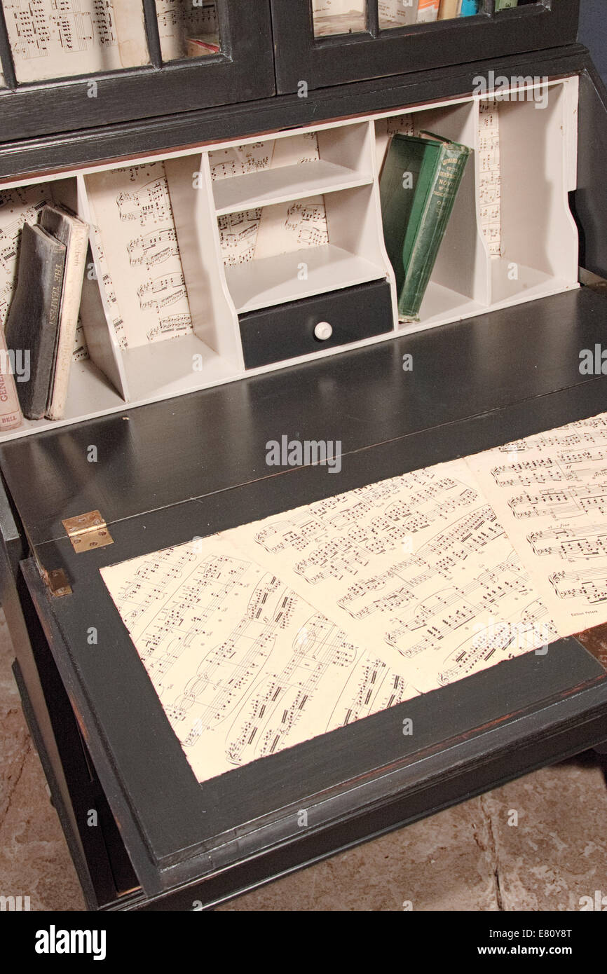 Black decoupaged vintage sheet music shabby chic bureau Stock Photo Alamy