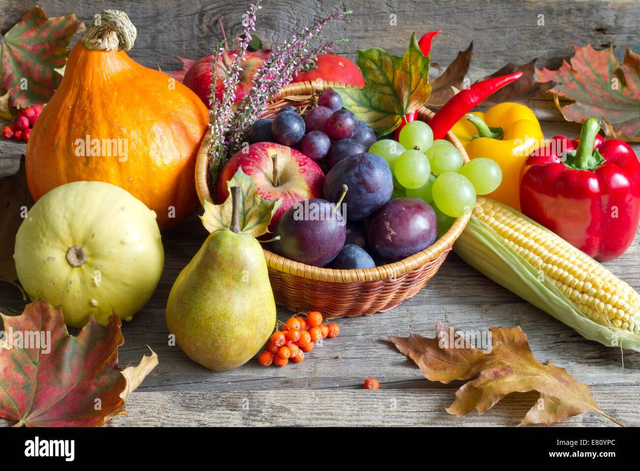 Autumn fruits and vegetables abstract still life concept Stock Photo