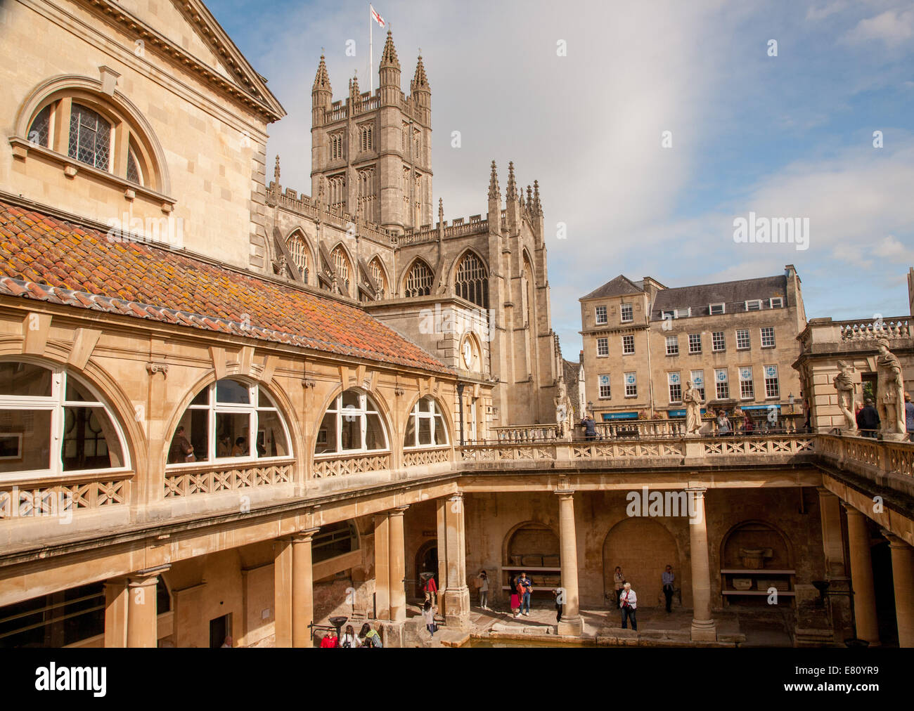 The Roman Baths, the great bath, the only hot springs in the UK, Bath city centre north east Somerset England UK GB EU Europe Stock Photo