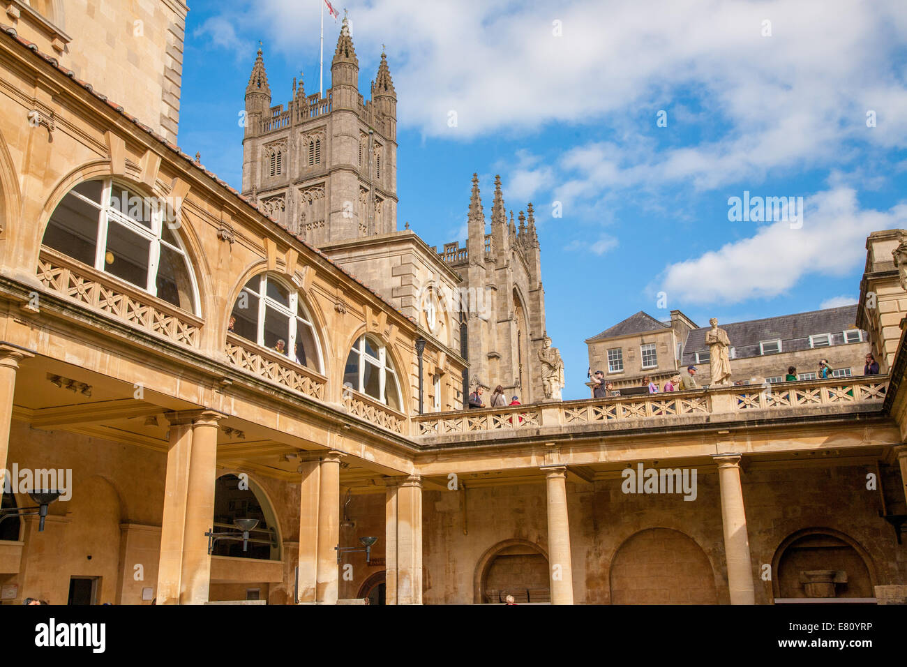 The Roman Baths, the great bath, the only hot springs in the UK, Bath city centre north east Somerset England UK GB EU Europe Stock Photo