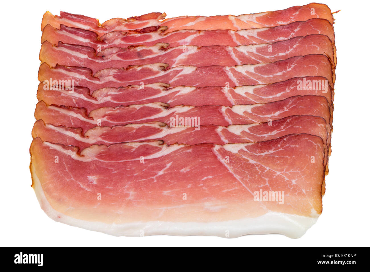 Fresh bacon strips isolated on white background Stock Photo