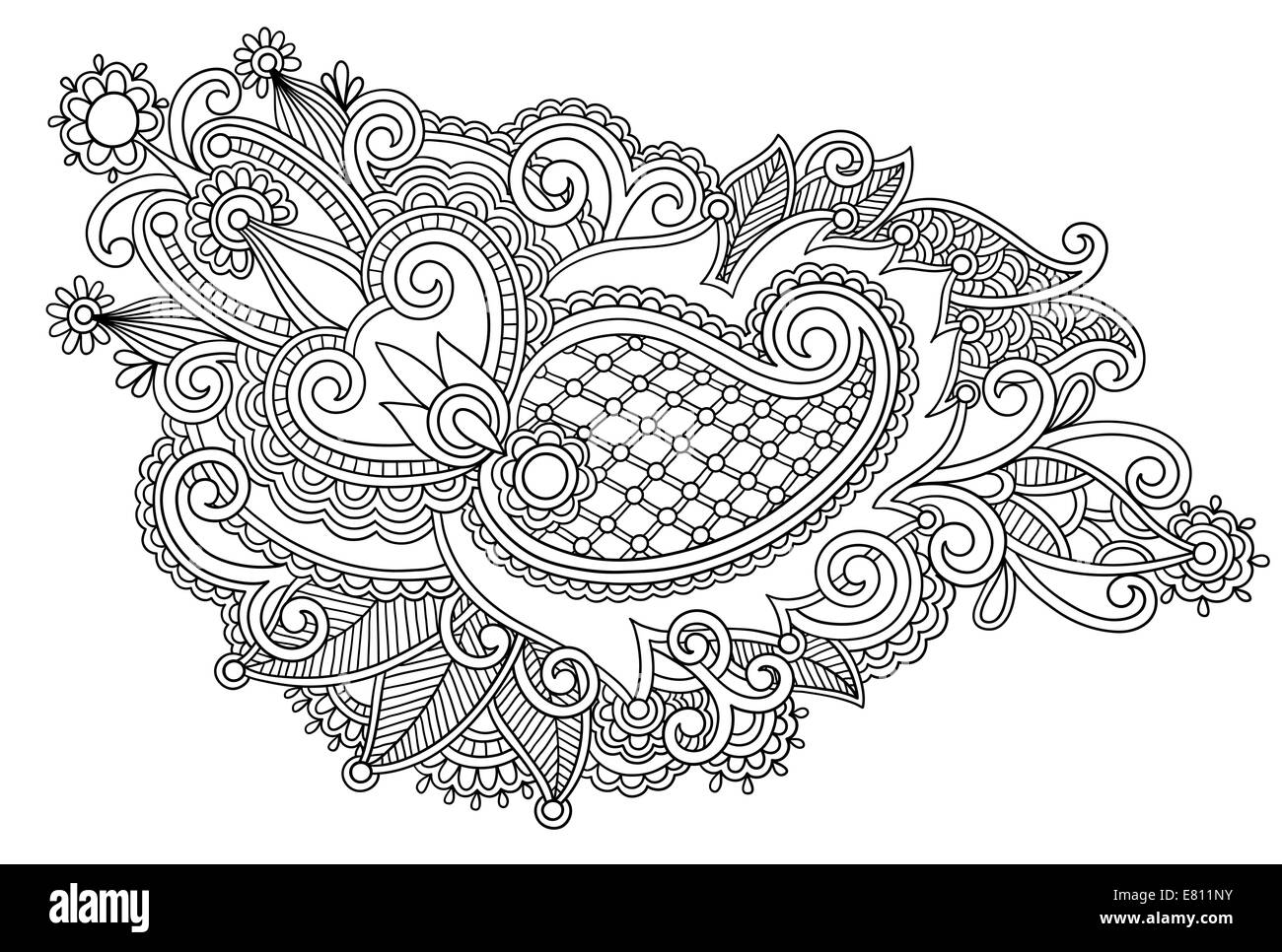 Hand draw black and white line art ornate flower design. Ukraini Stock ...