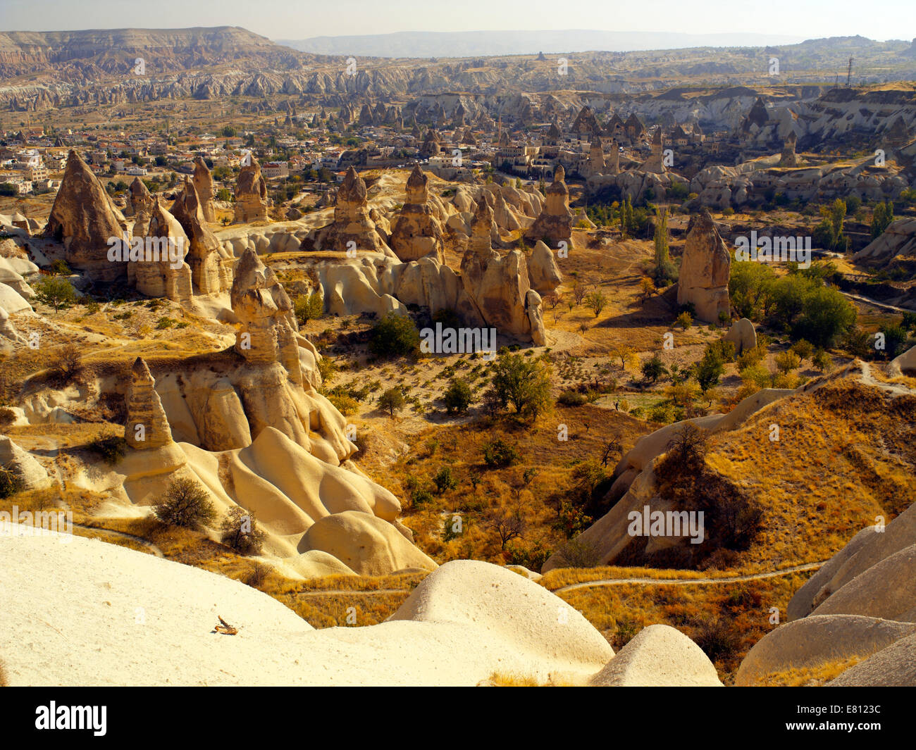 View over rock formations near Goreme in Cappadocia Stock Photo