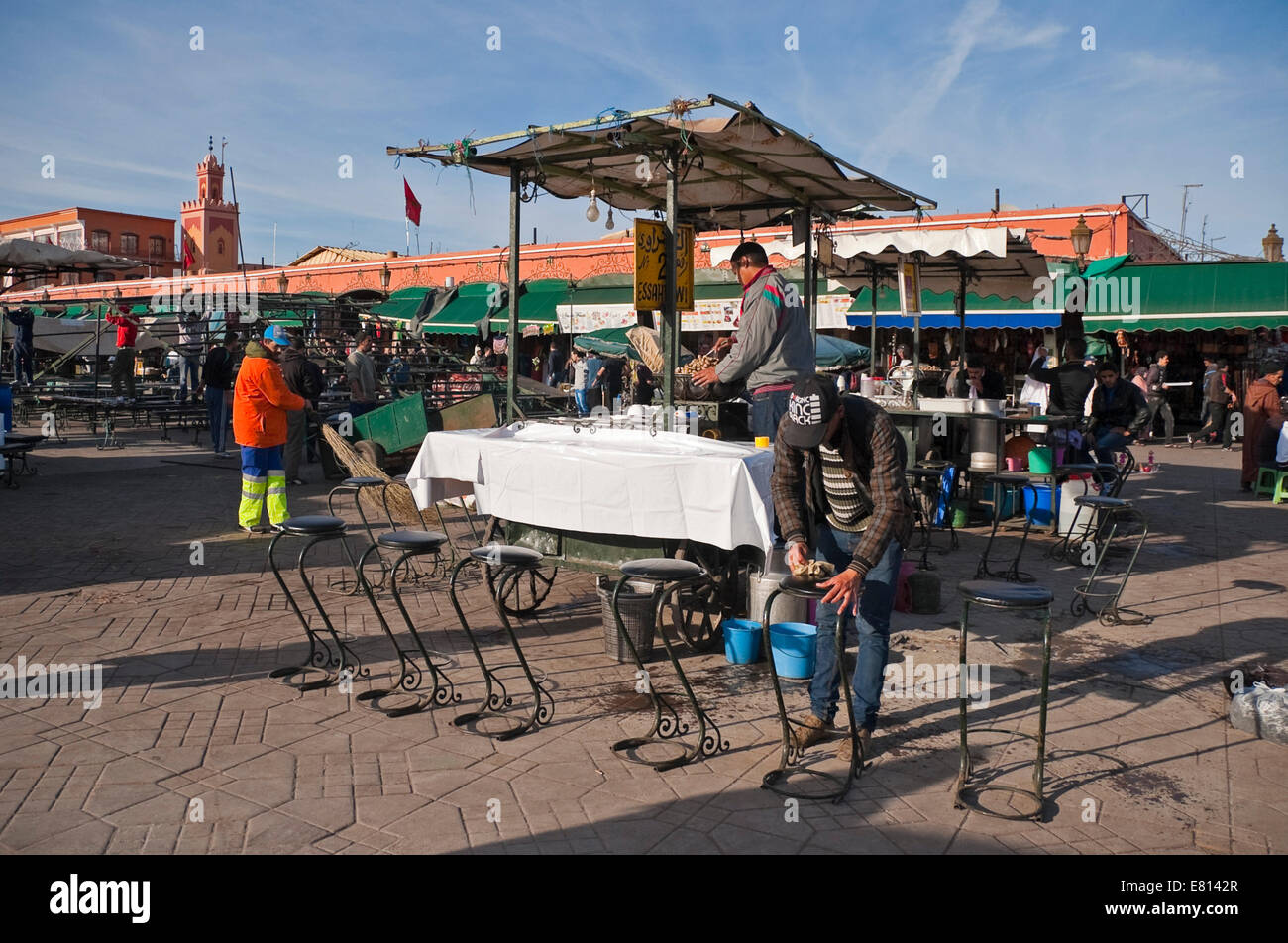 Horizontal view of Place Jemaa el-Fnaa in Marrakech. Stock Photo