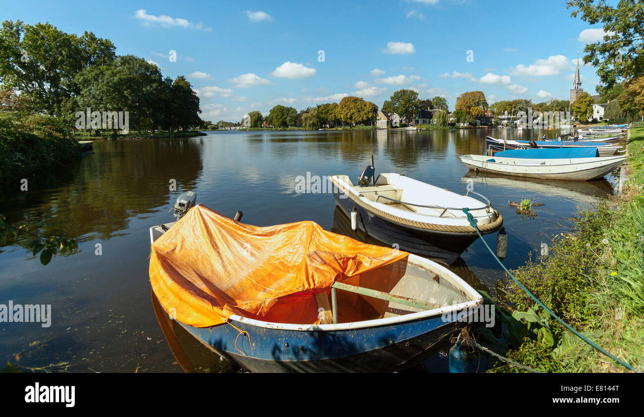 View on 't Havenrak at Broek in Waterland, a charming historic village in the distance, North Holland, The Netherlands. Stock Photo