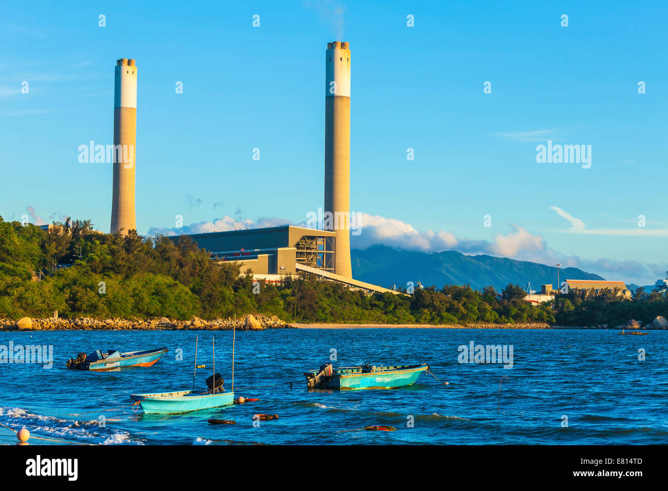 Power plant along coast Stock Photo