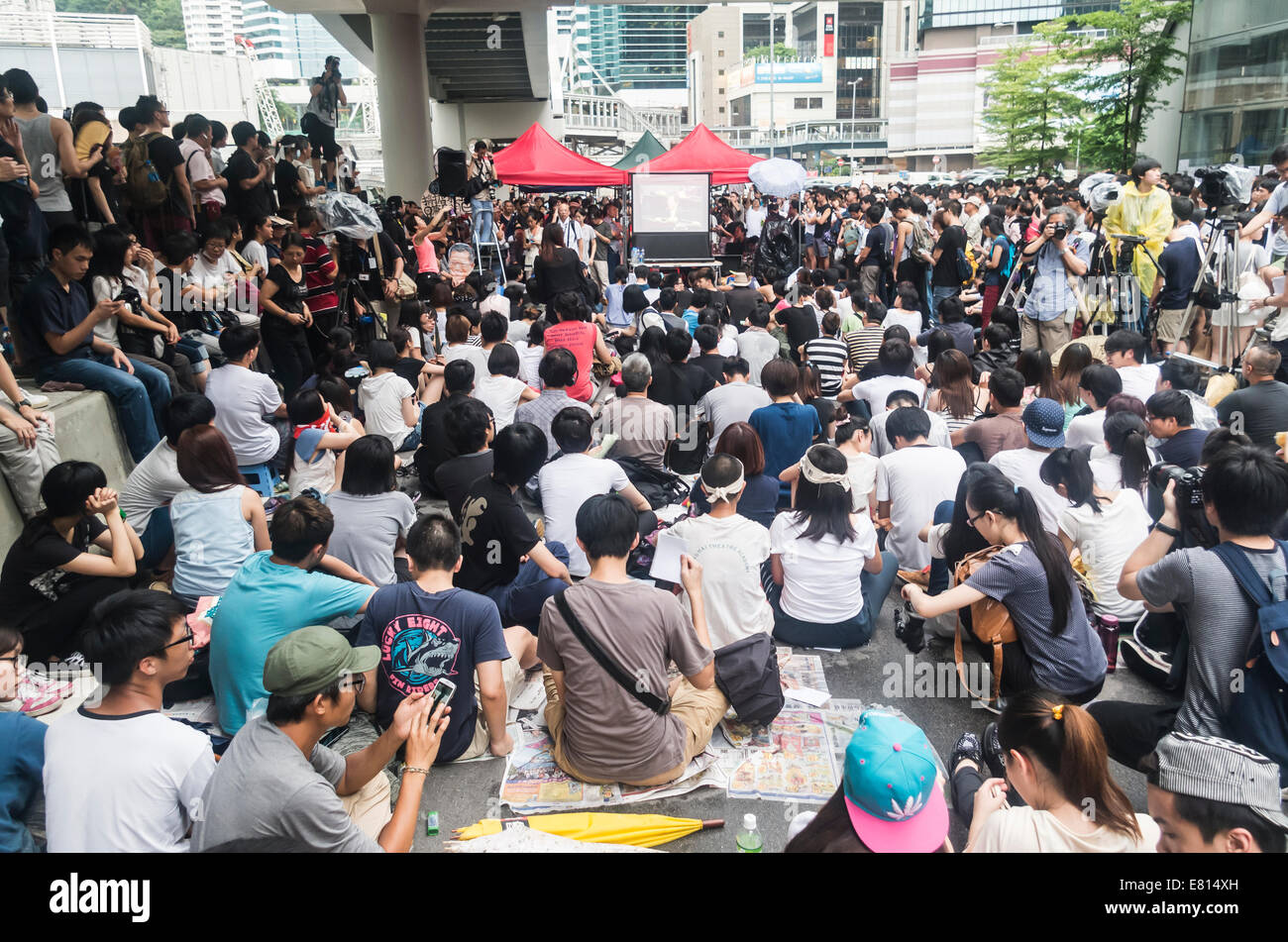 HONG KONG - JUNE 20: Protesters gathered outside the government headquarters on June 20, 2014 in Hong Kong. Stock Photo