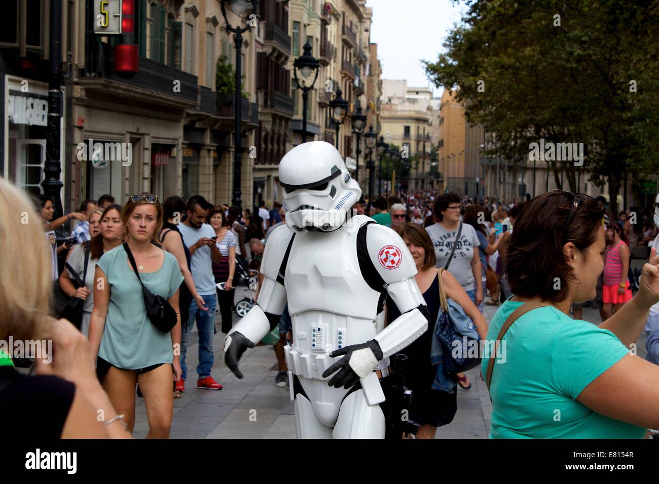 Storm Trooper on patrol in Barcelona Stock Photo