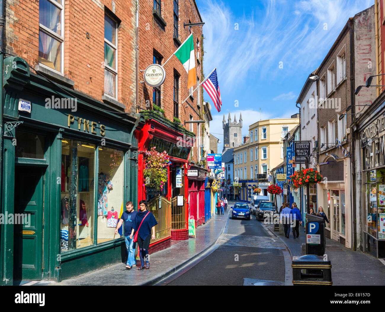 Shops on Abbey Street in the town centre, Ennis, County Clare, Republic of Ireland Stock Photo
