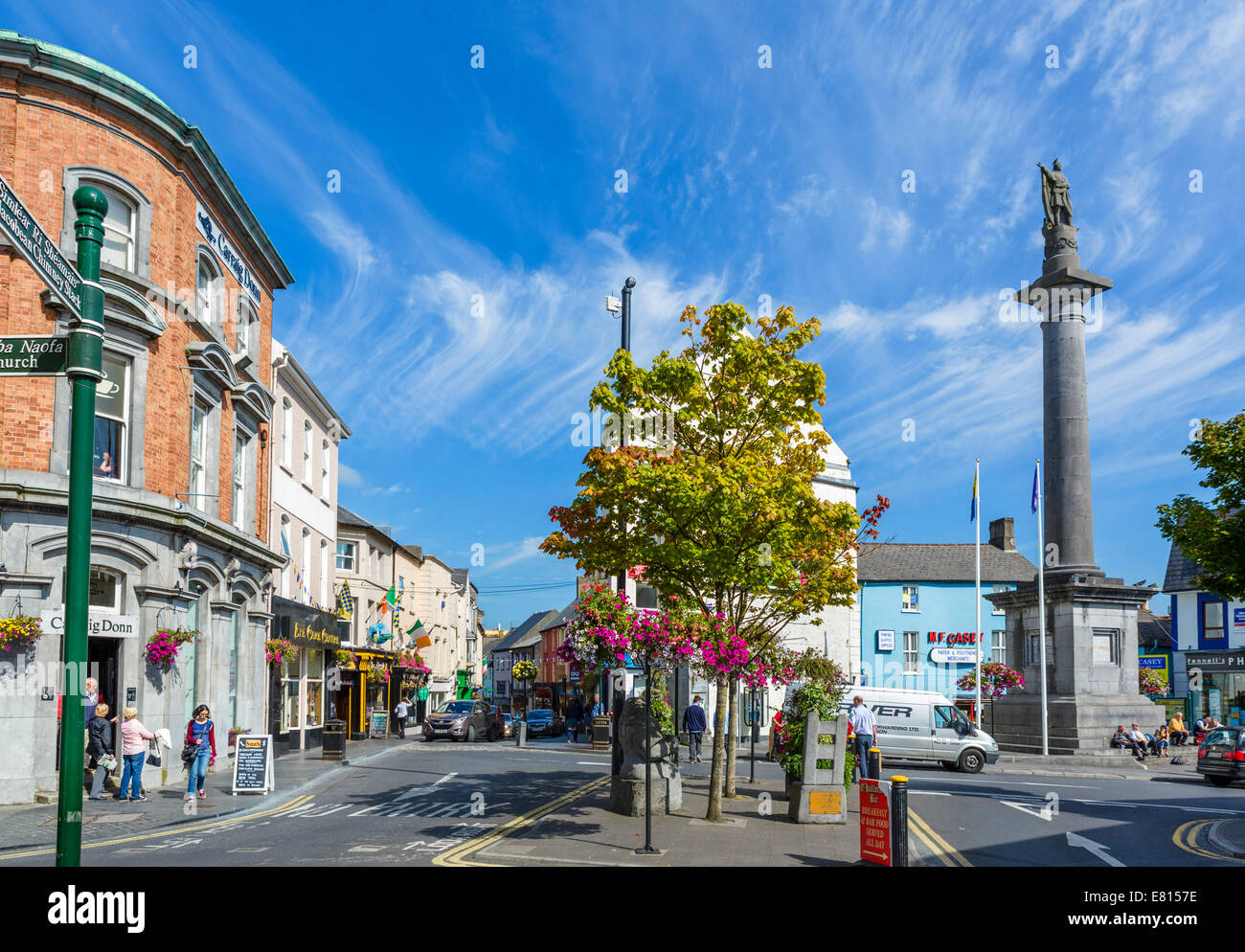 O'Connell Square in the town centre, Ennis, County Clare, Republic of Ireland Stock Photo