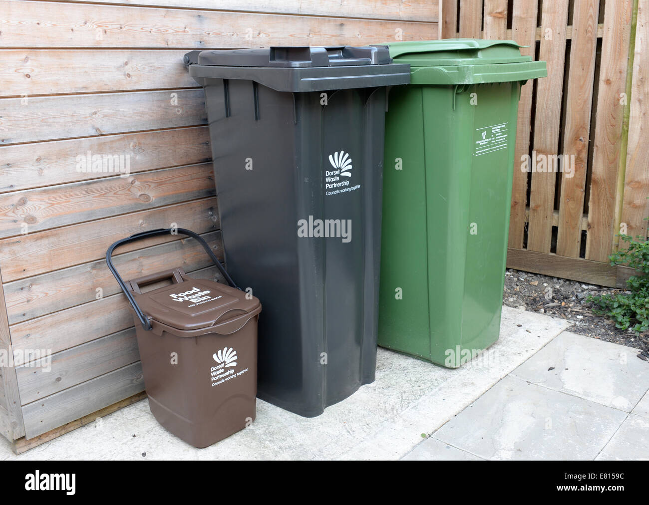 Household recycling bins in a UK garden Stock Photo Alamy