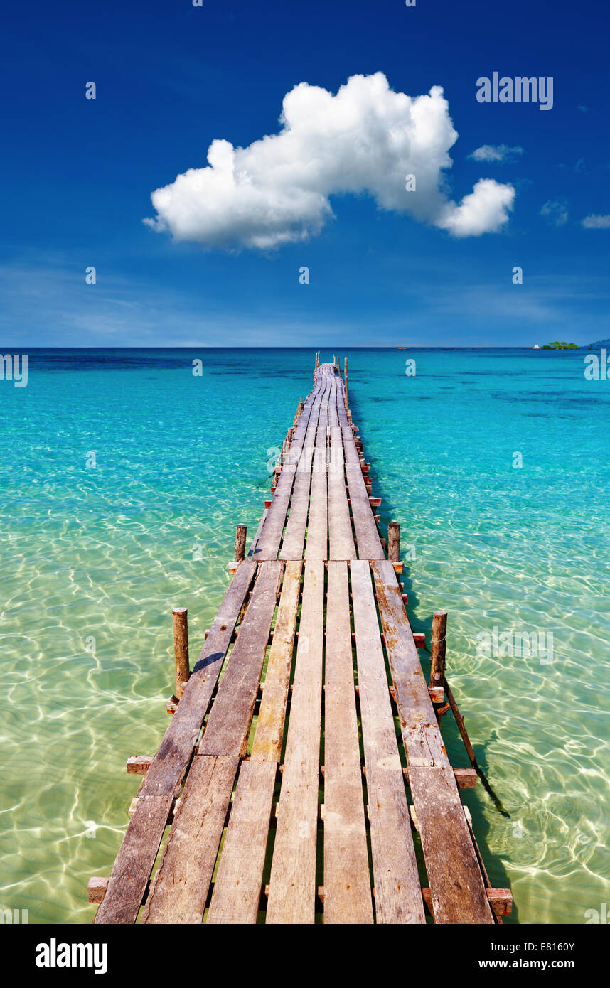 Wooden pier, tropical paradise, Kood island, Thailand Stock Photo
