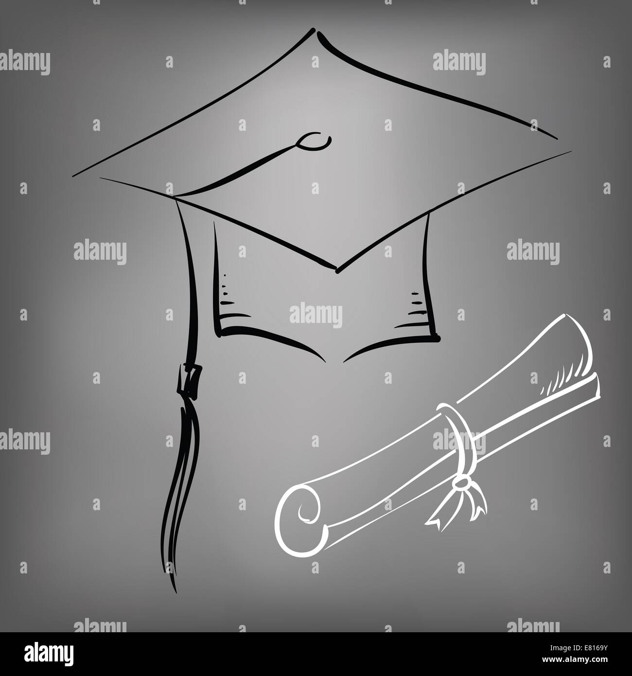 illustration with black graduation cap on a gray background Stock Photo