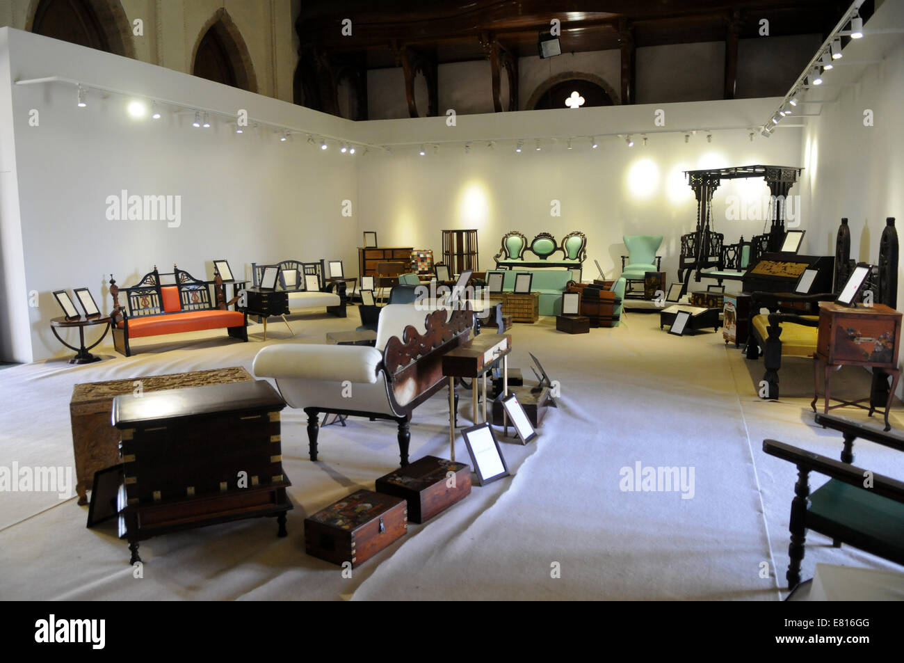 (140929) -- KARACHI, Sept. 29, 2014 (Xinhua) -- Photo taken on Sept. 28, 2014, shows the antique furniture in Frere Hall in southern Pakistani port city of Karachi. Frere Hall is one of the many remnant buildings of the British colonial era that still exist in Karachi. It was built in honour of Sir Henry Bartle Edward Frere, who was known for promoting economic development and making Sindhi as the only official language. (Xinhua/Ahmad Kamal)(cy) Stock Photo