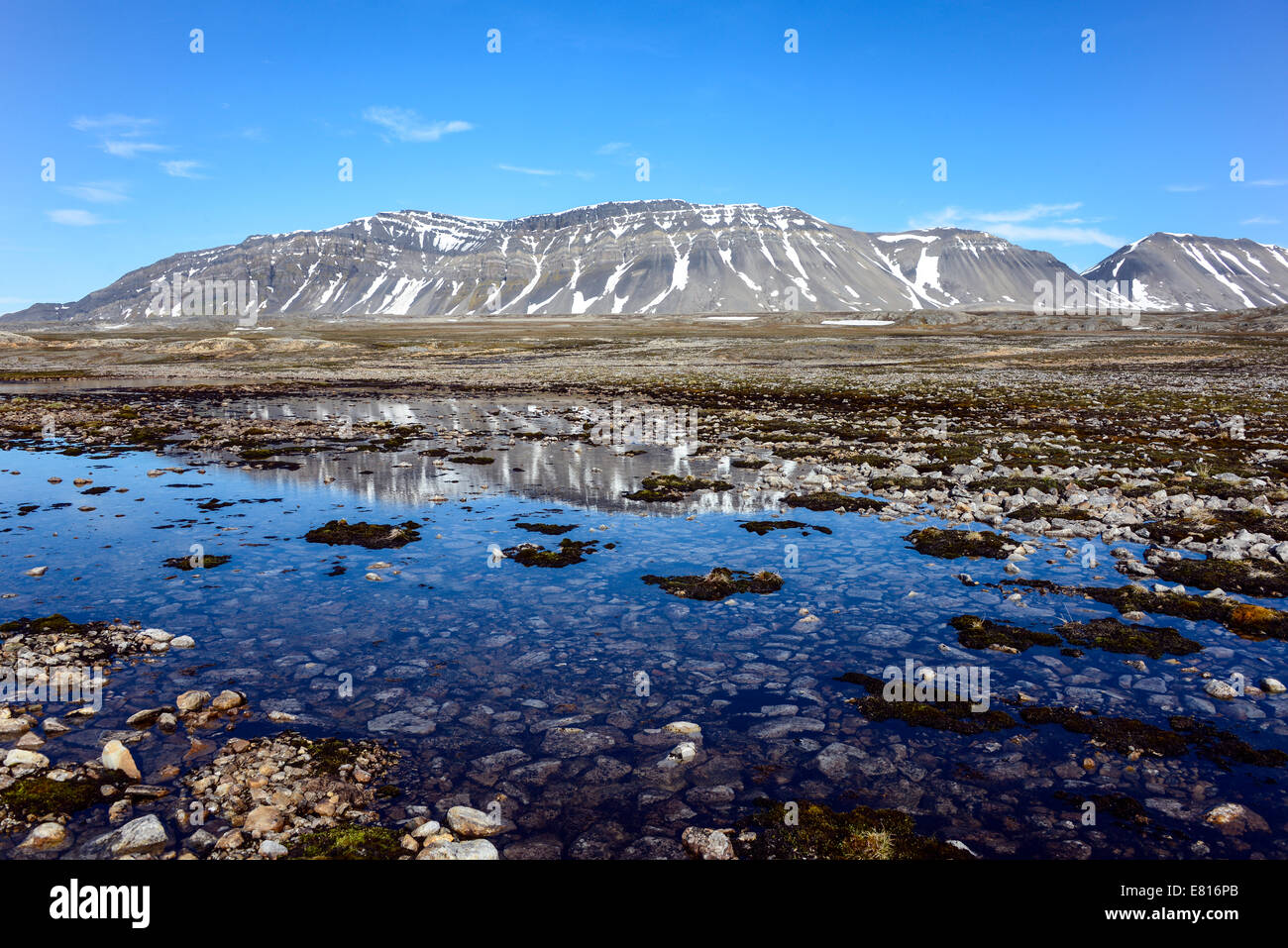 Landscape at Kapp Linne, Isfjord Radio, Spitsbergen, Svalbard Stock Photo