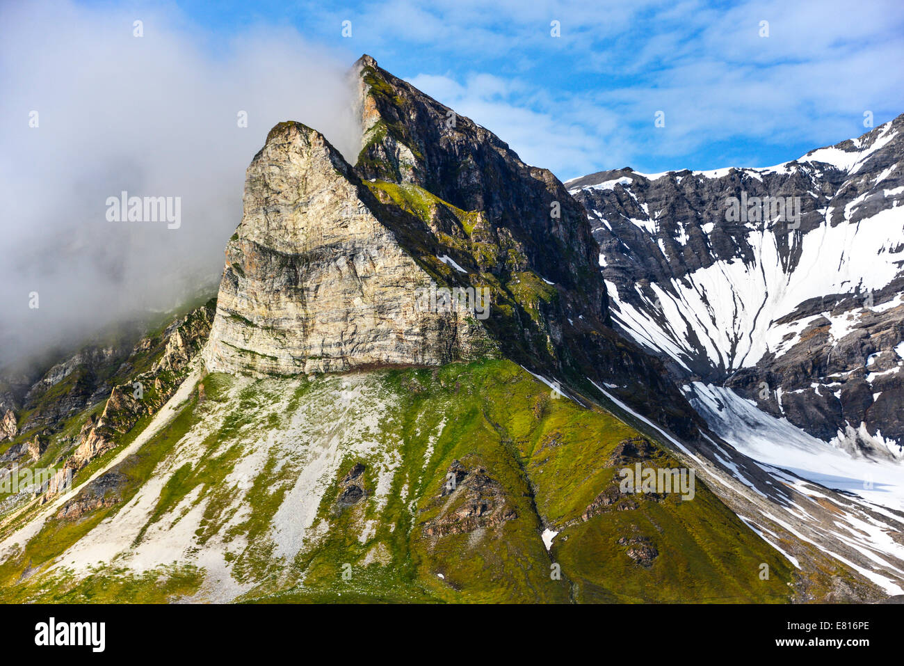 Alkhornet is a bird cliff at the northern entrance of Isfjorden, Spitsbergen, Svalbard Stock Photo