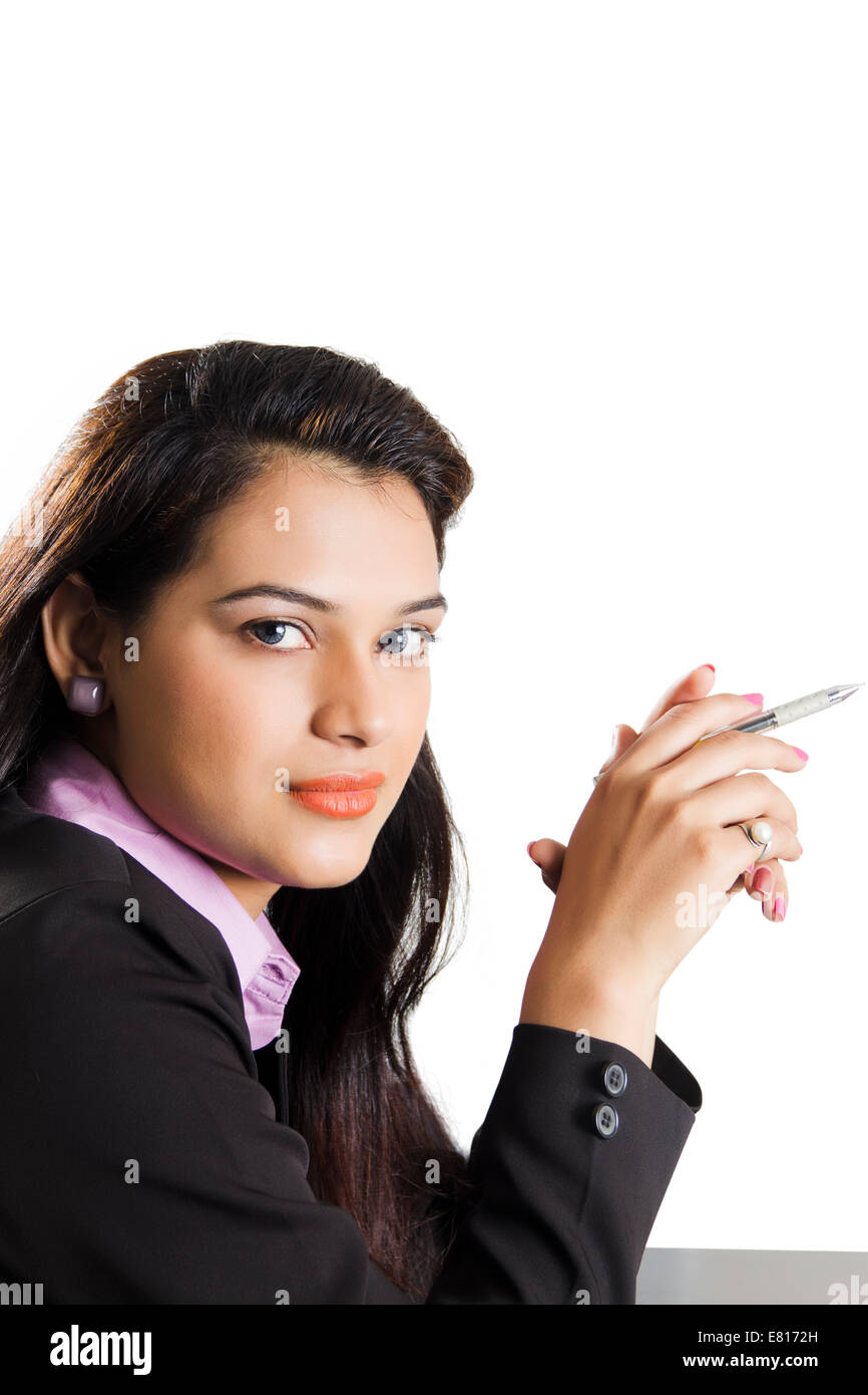 indian Business Woman sitting Office Stock Photo - Alamy