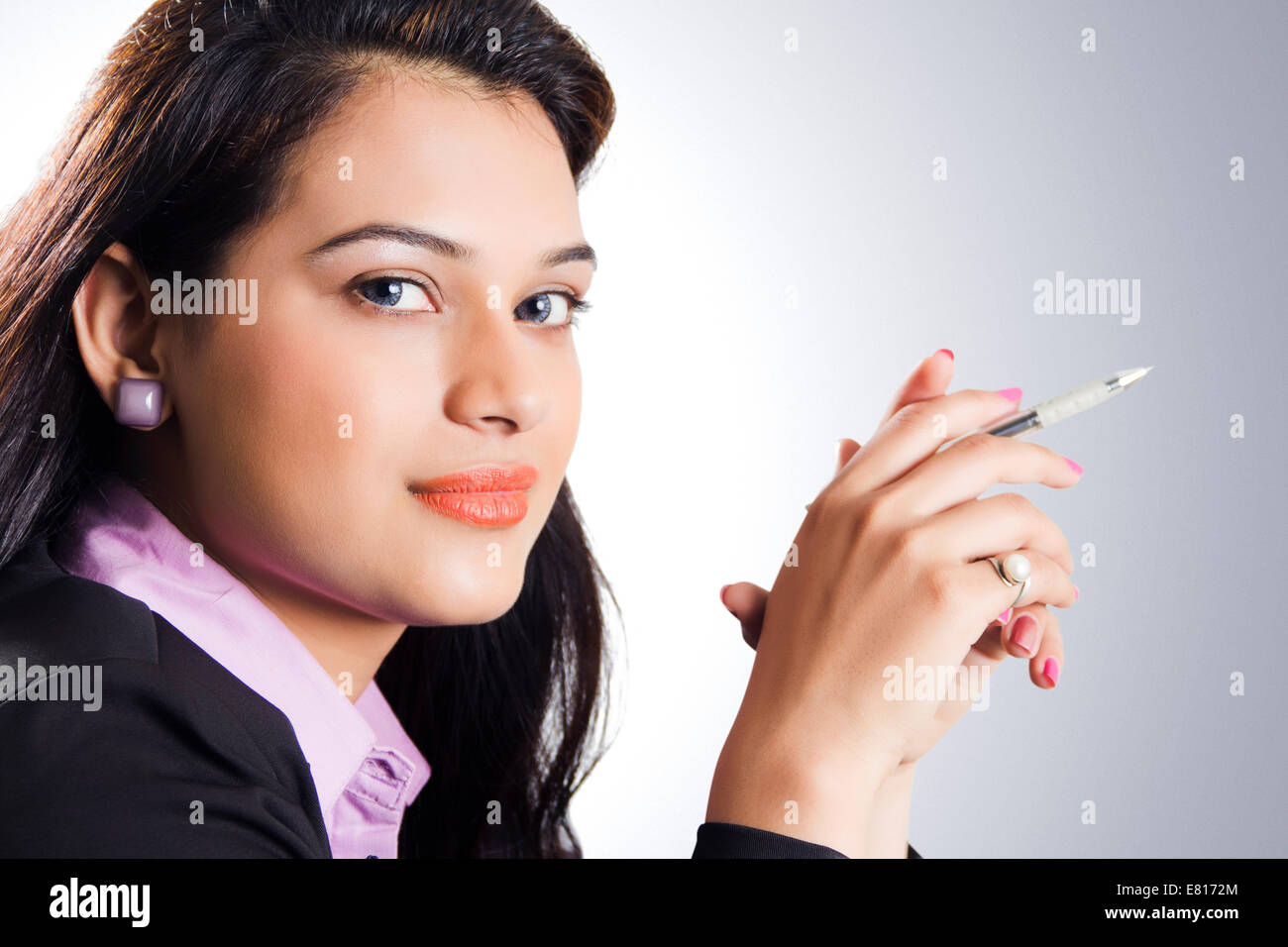 indian Business Woman sitting Office Stock Photo - Alamy