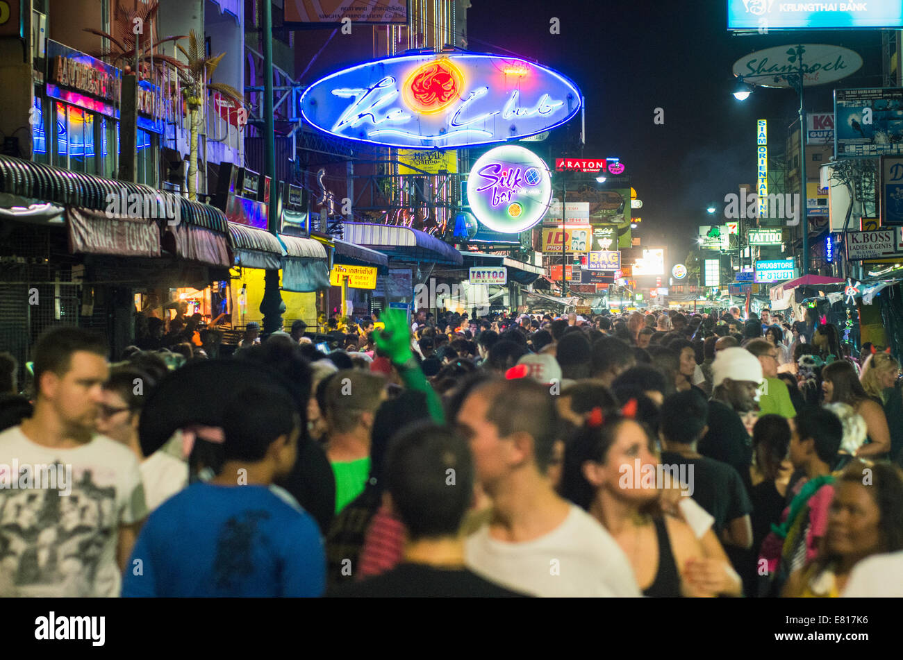 halloween party in Khaosan Road of Bangkok, with many backpackers staying. Stock Photo