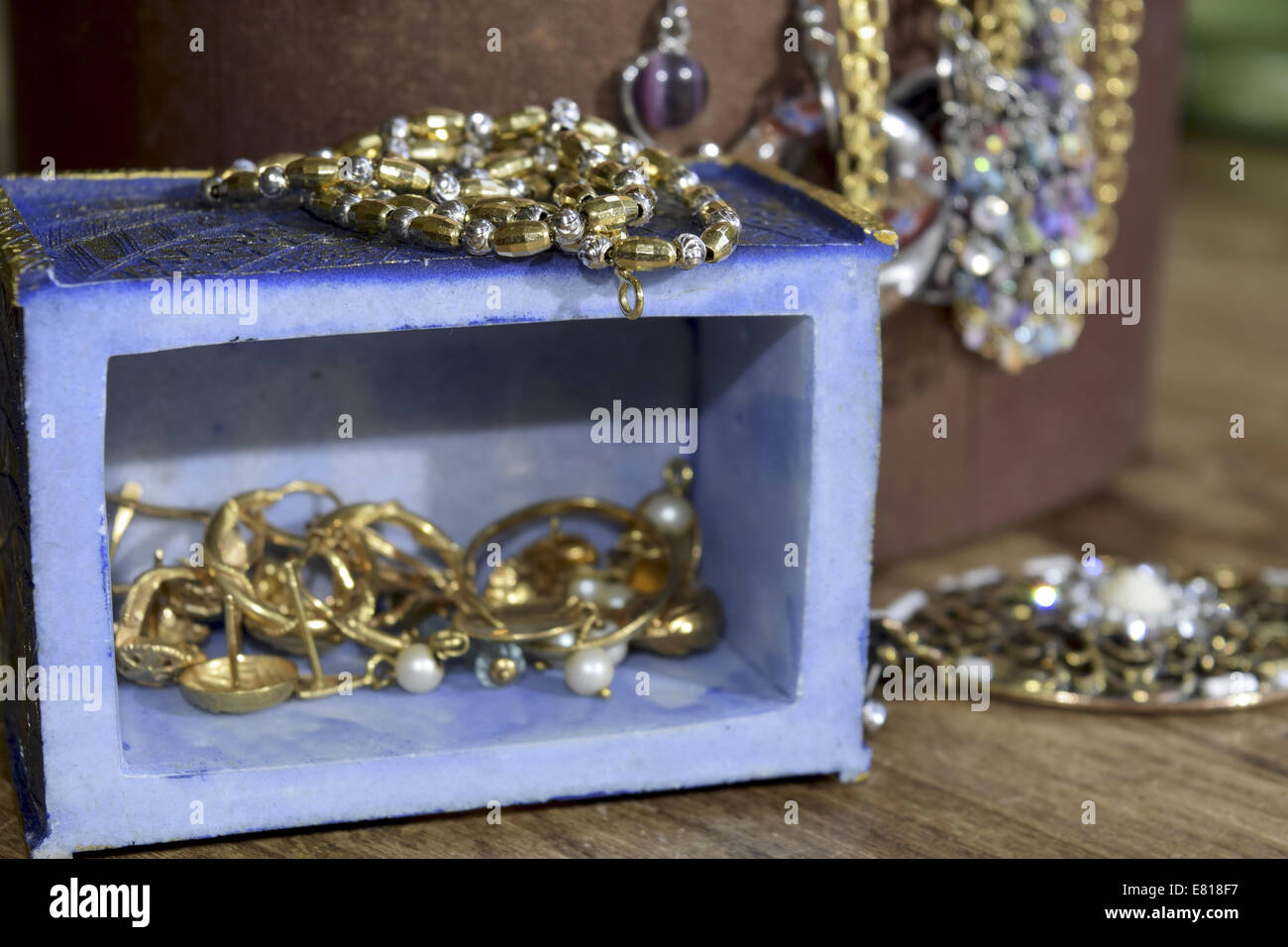 colored coffer with precious family jewellery Stock Photo
