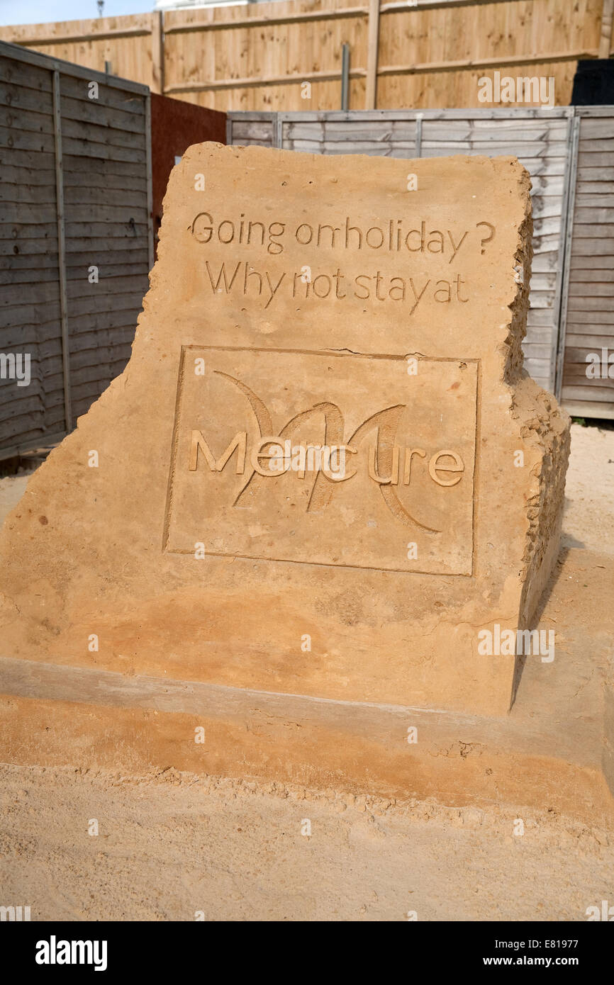 Going on holiday? Why not stay at Mercure, the sponsor of the Sand Sculpture festival in Brighton Stock Photo