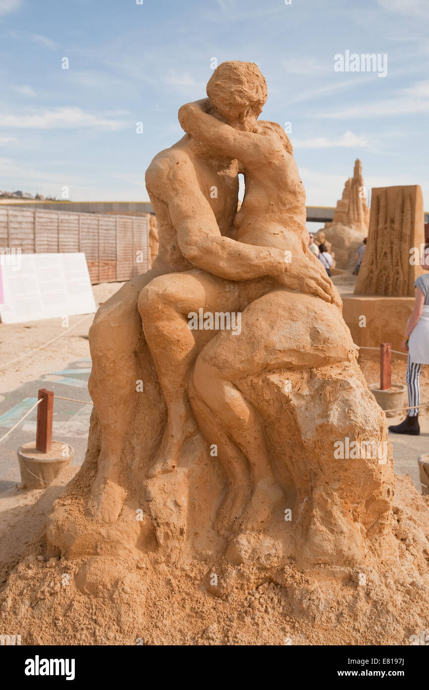 The Rodin Kiss in France on display at the Sand Sculpture festival in Brighton Stock Photo