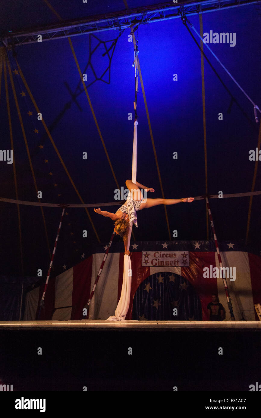 Acrobatic show at Circus Ginnett a traditional family touring circus