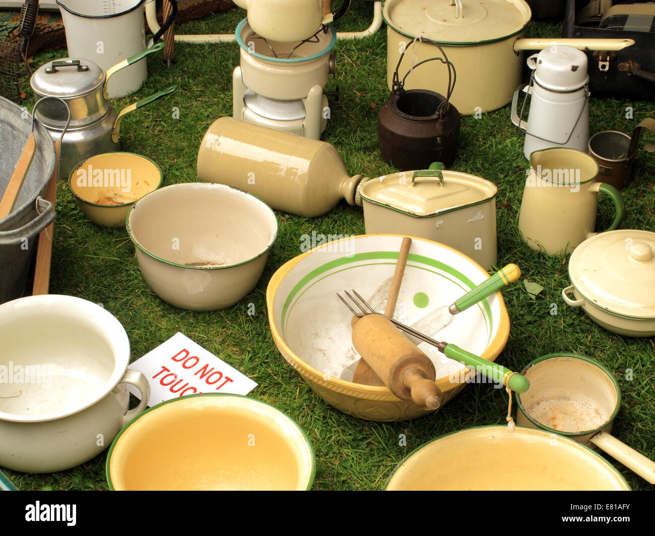 A display of pots and pans on show at a forties weekend in North Kent