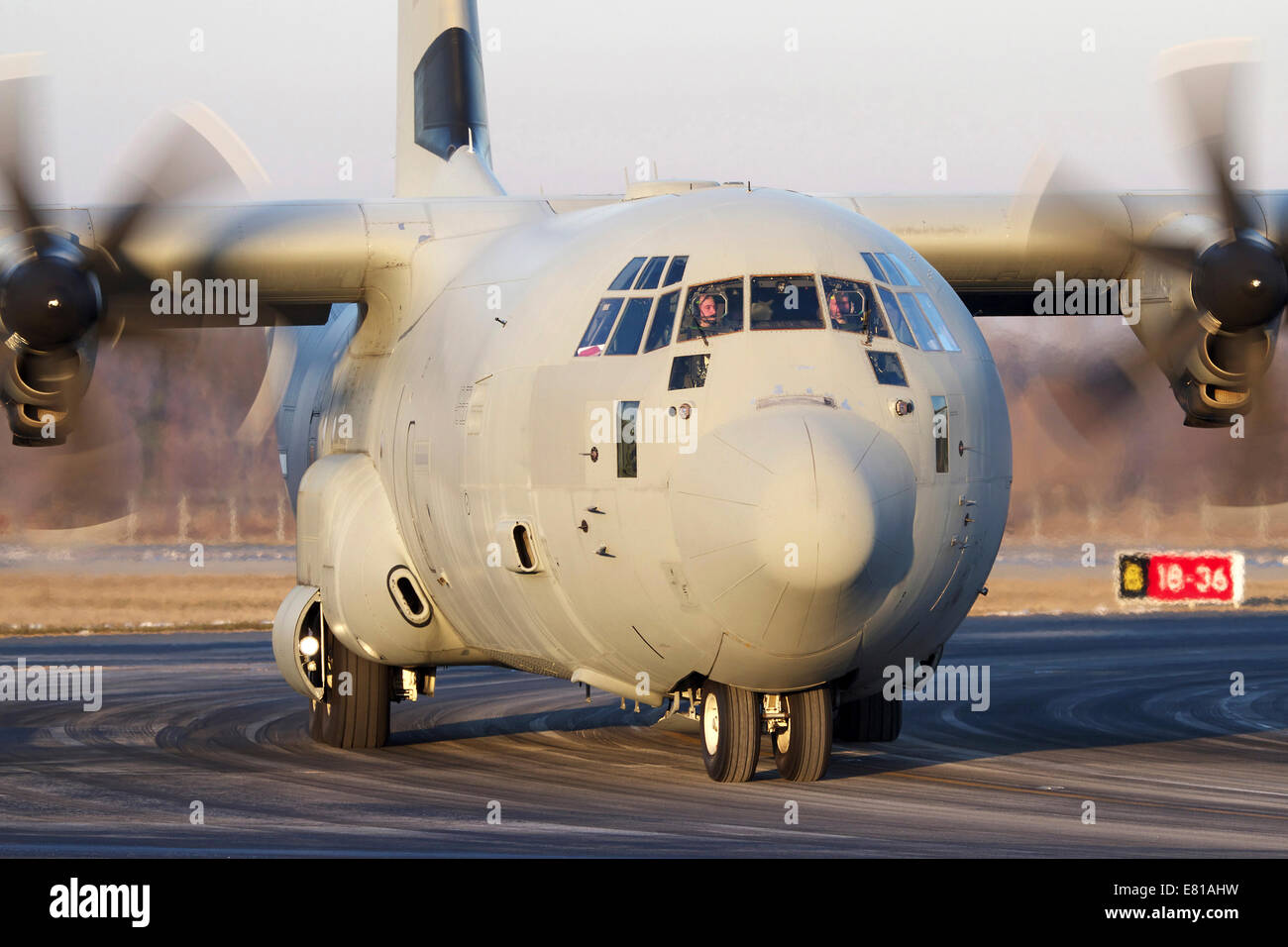 A Lockheed Martin C-130J-30 Hercules of the Italian Air Force at Turin Airport, Italy. Stock Photo