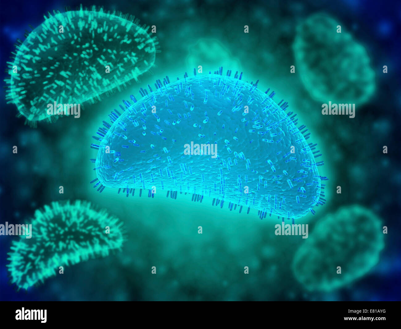 Conceptual image of the influenza causing flu virus. The flu is a respiratory illness caused by infection of the Influenza virus Stock Photo