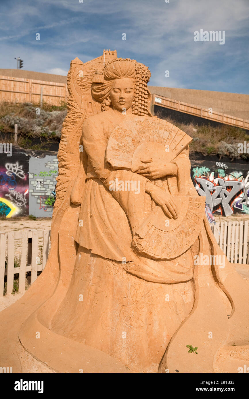 Geisha Girl from Japan on display at the Sand Sculpture festival in Brighton Stock Photo