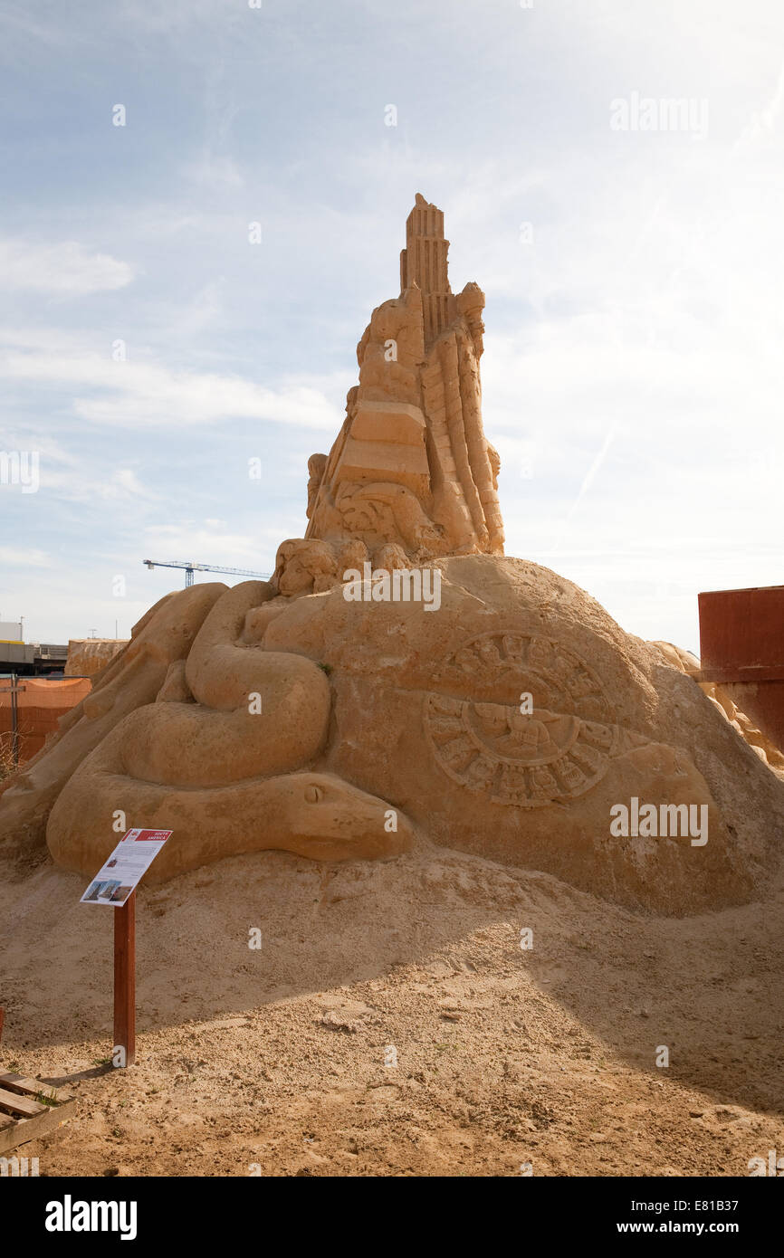 A snake from South America on display at the Sand Sculpture festival in Brighton Stock Photo