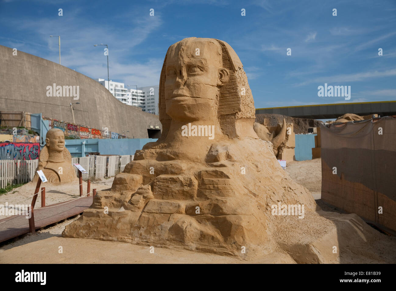 The Sphinx of Giza in Egypt on display at the Sand Sculpture festival in Brighton Stock Photo