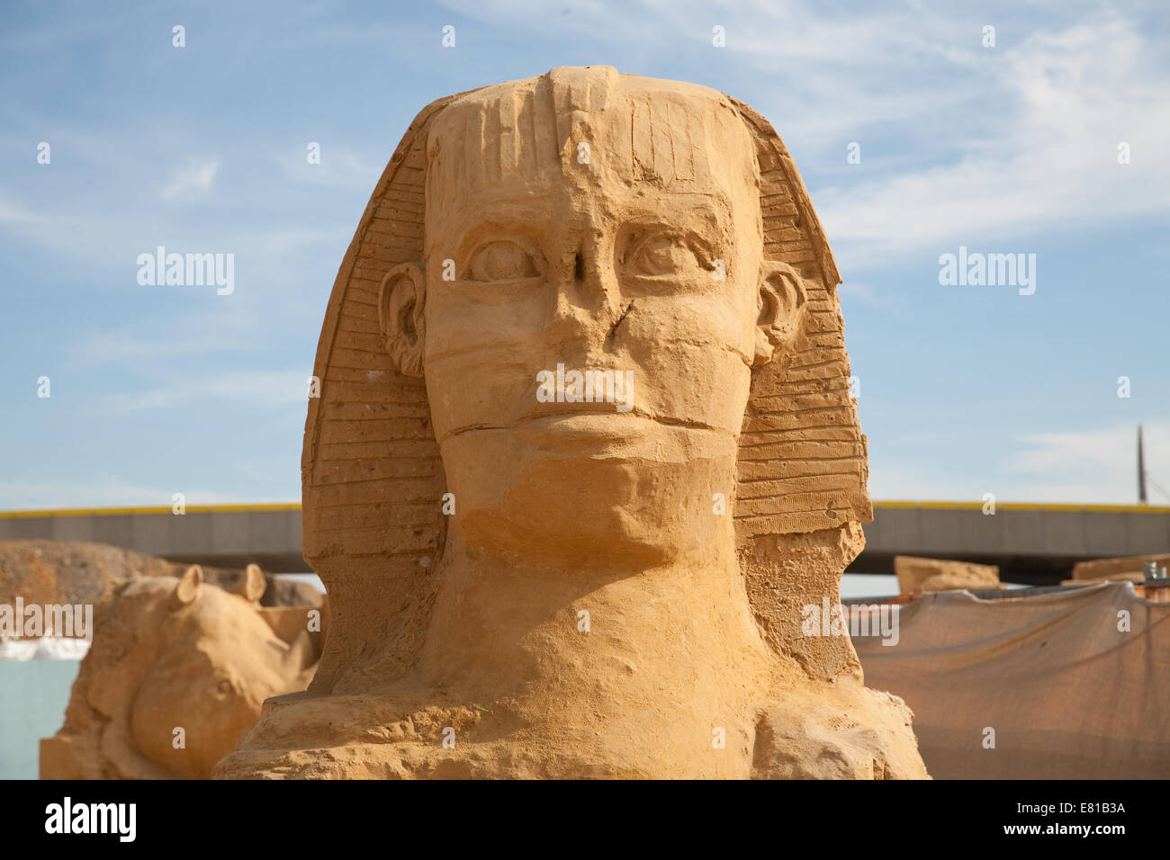 The Sphinx of Giza in Egypt on display at the Sand Sculpture festival in Brighton Stock Photo