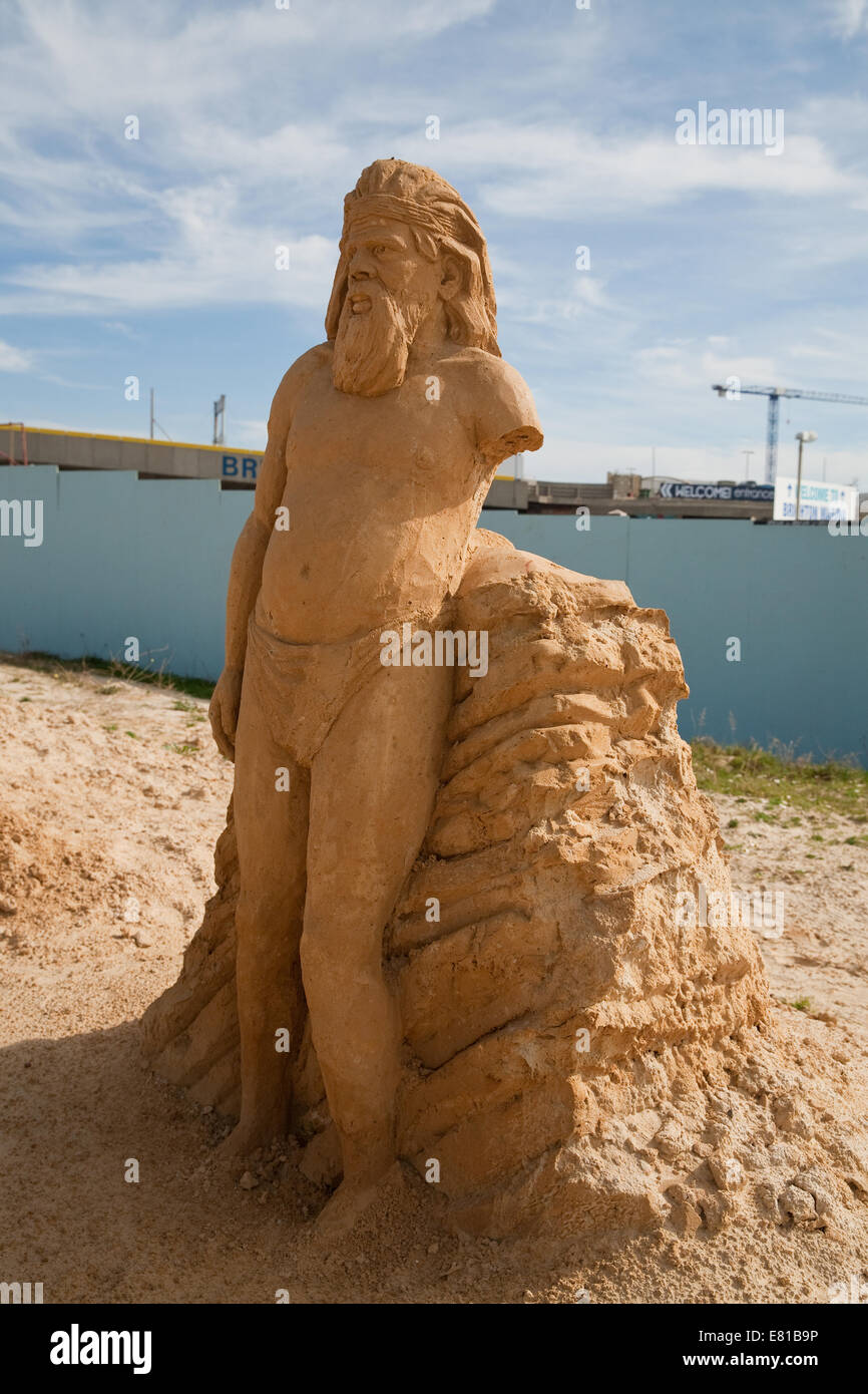 Aborigines on display at the Sand Sculpture festival in Brighton Stock Photo