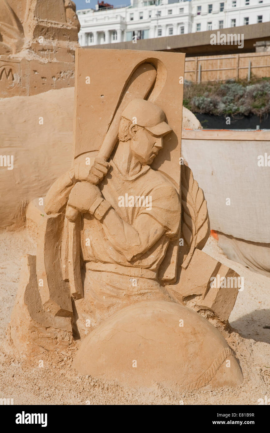 Baseball from America on display at the Sand Sculpture festival in Brighton Stock Photo
