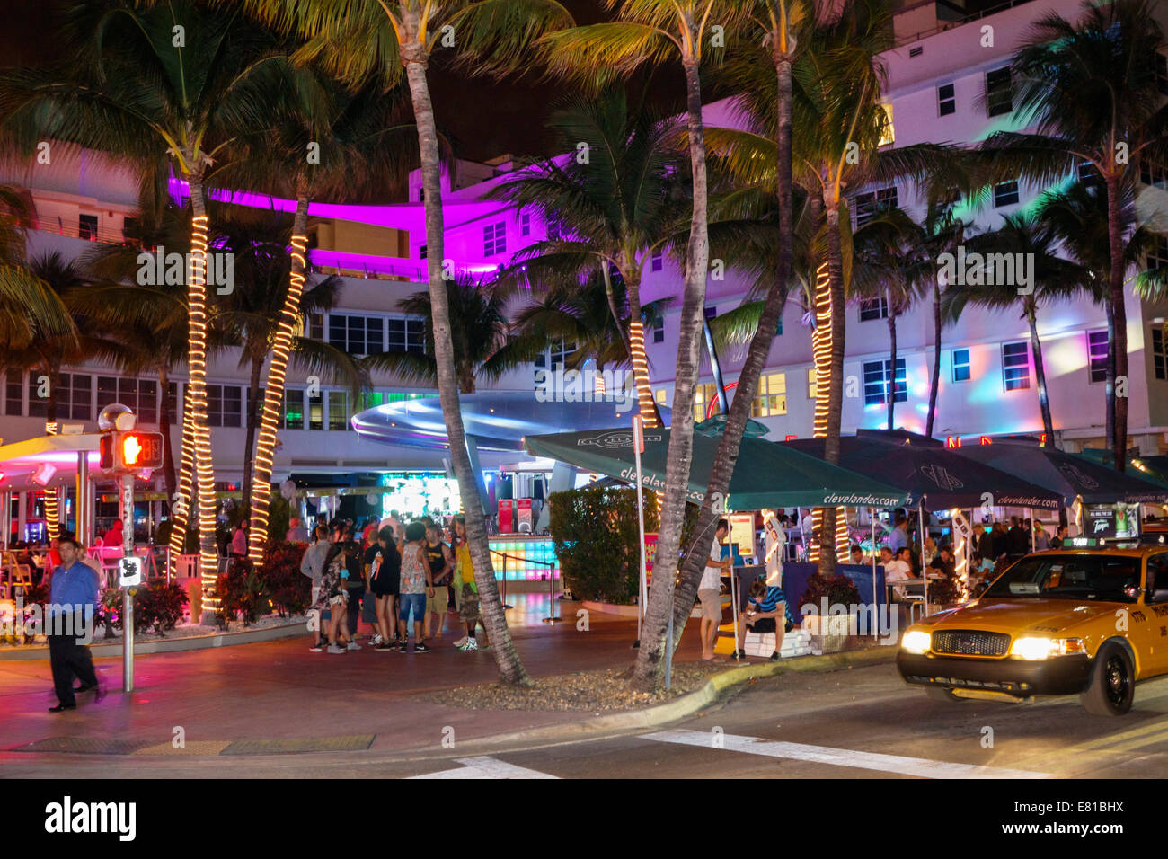 Miami Beach Florida,South Beach,Ocean Drive,night evening,Clevelander,club,restaurant restaurants food dining cafe cafes,FL140305012 Stock Photo