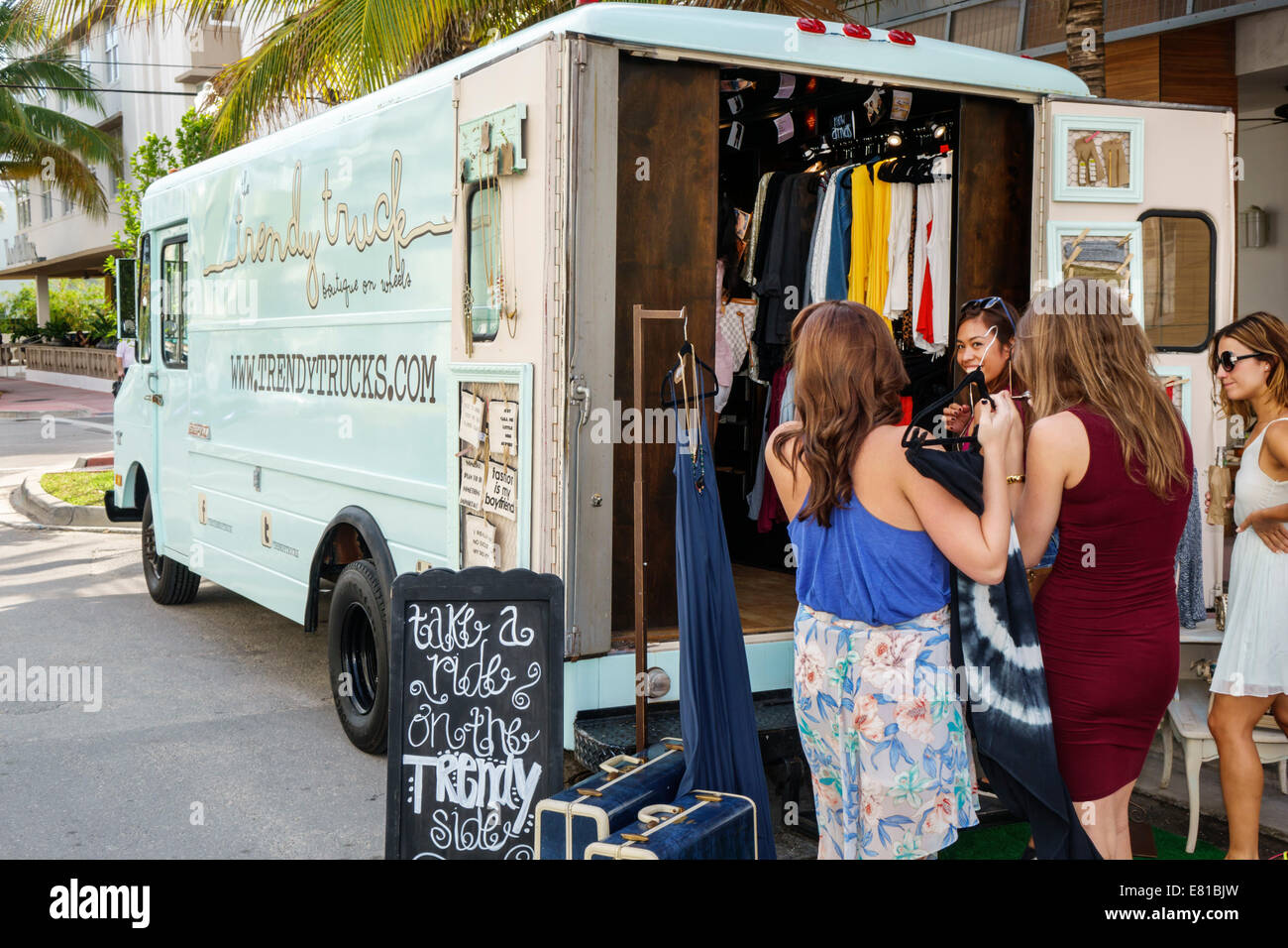 Miami Beach Florida Ocean Drive popup store Trendy Truck fashion Stock