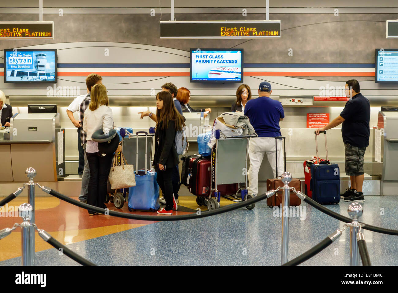 Miami Florida,International Airport,terminal,American Airlines,check-in,checking,first class,ticket counter,FL140305087 Stock Photo