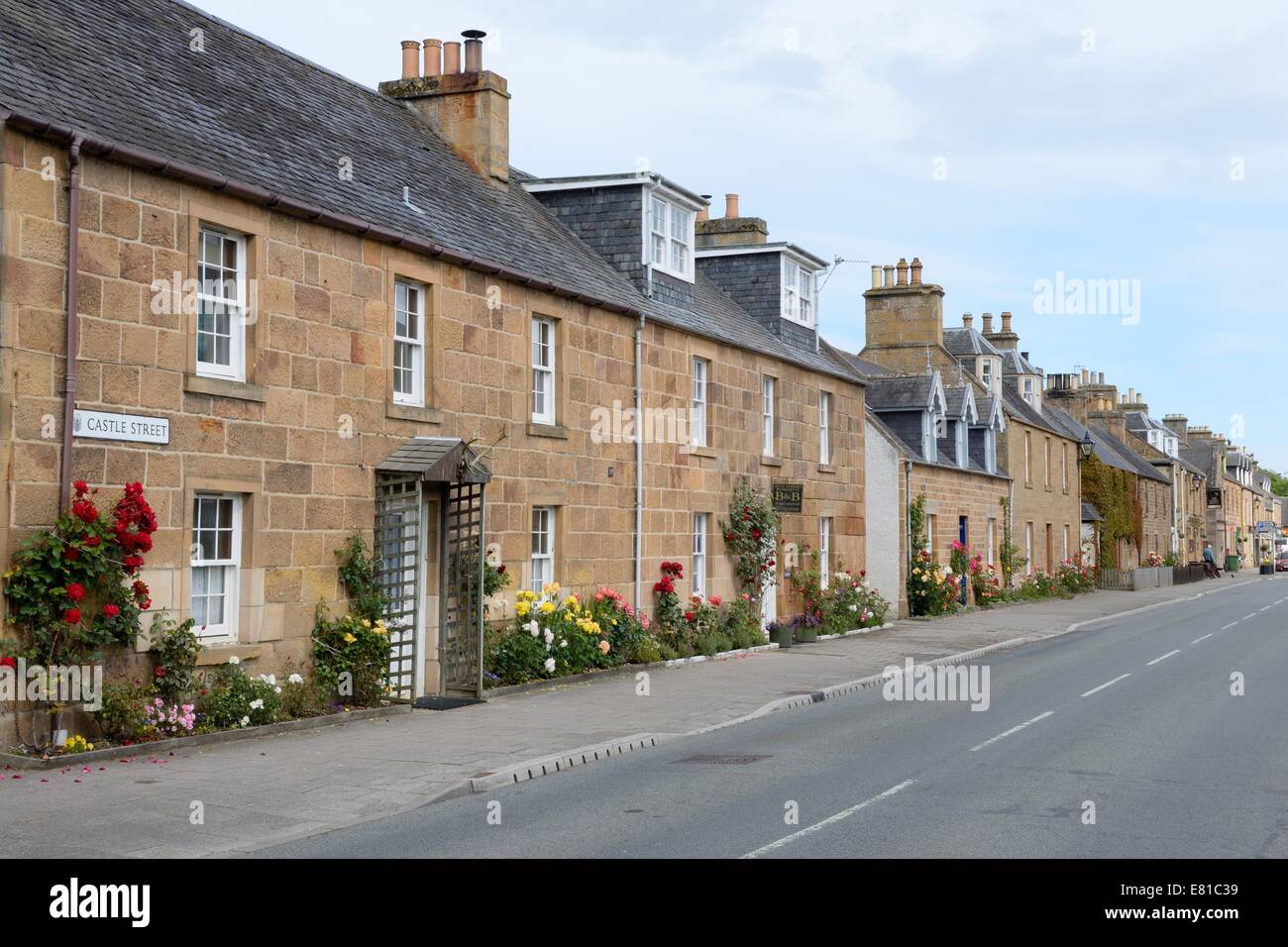 Picturesque main street in the east Highland coastal town of Dornoch Stock Photo