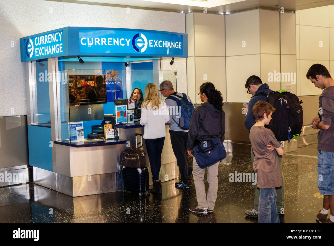Miami Florida,International Airport,terminal,gate,Currency Exchange,line,queue,FL140305092 Stock Photo