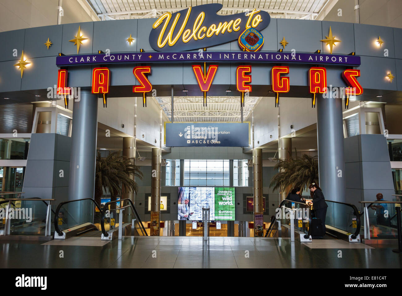 Nevada,Las Vegas,McCarran International Airport,LAS,terminal,gate,Welcome  to Las Vegas,neon sign,NV140329005 Stock Photo - Alamy