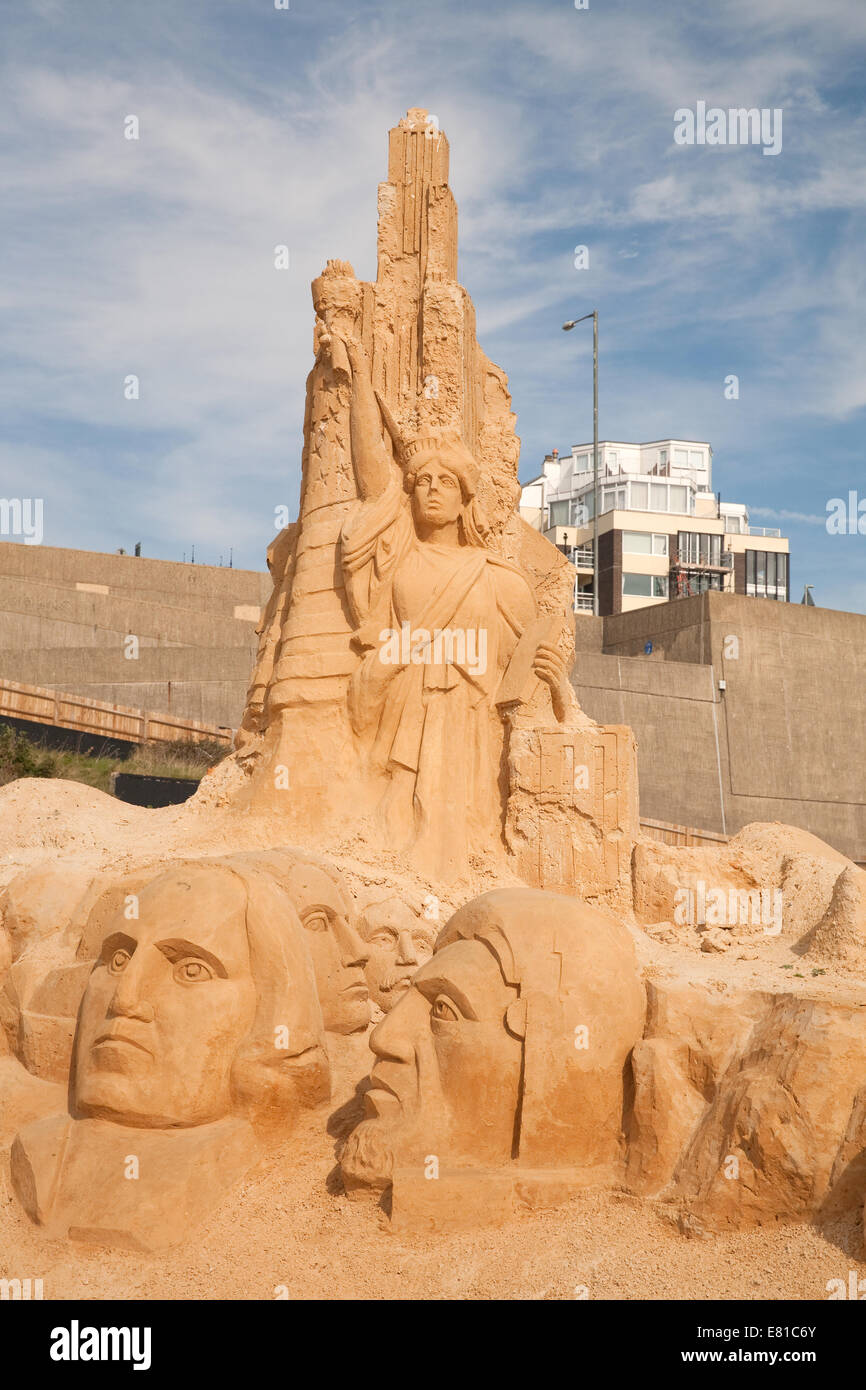 Famous landmarks from the USA on display at the Sand Sculpture festival in Brighton Stock Photo