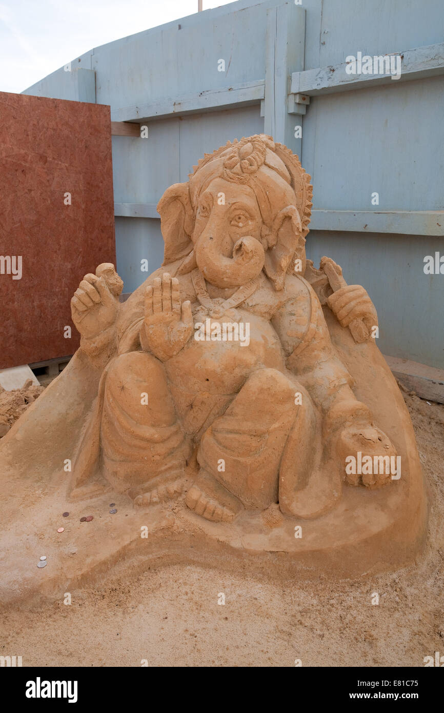 Ganesha from India on display at the Sand Sculpture festival in Brighton Stock Photo