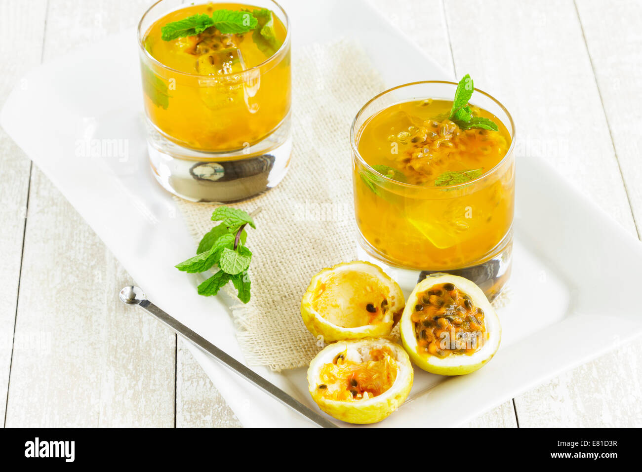 Refreshing summertime Hawaiian cooler with passion fruit juice and mint