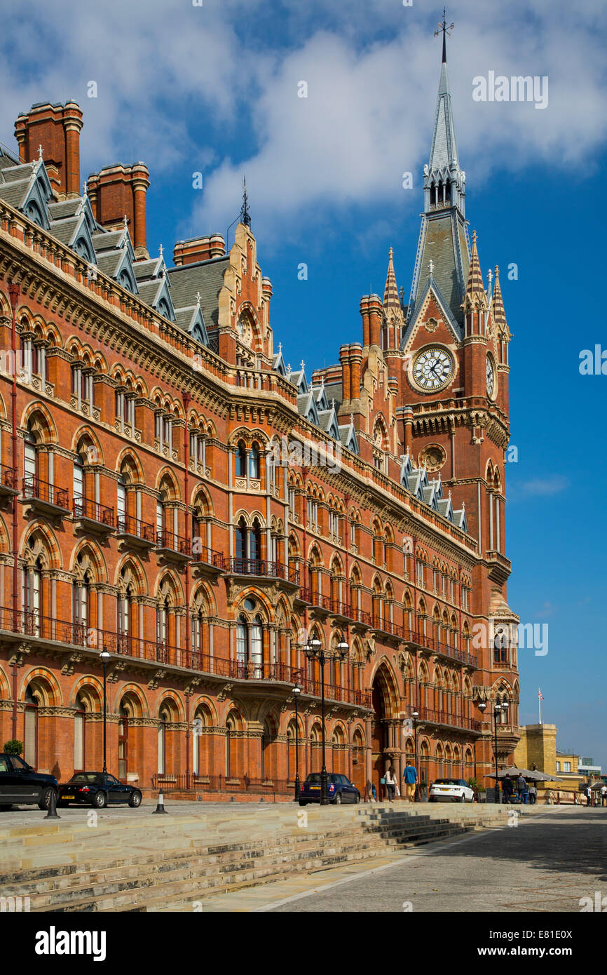 Clock tower of Saint Pancras Renaissance Hotel on Euston Road, London, England Stock Photo