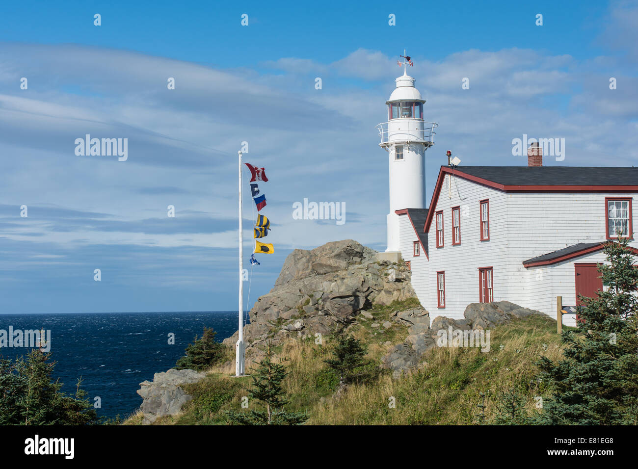 The Lobster Cove Head Lighthouse in Rocky Harbour, Newfoundland Stock