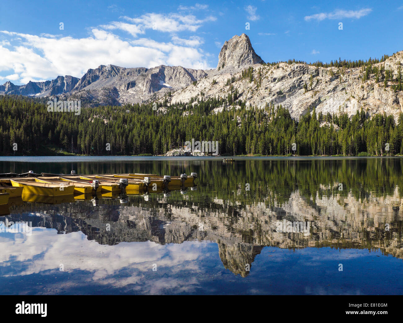 Mirror  reflection at Lake George at Mammoth Lakes Basin in the Eastern Sierra in Northern California Stock Photo