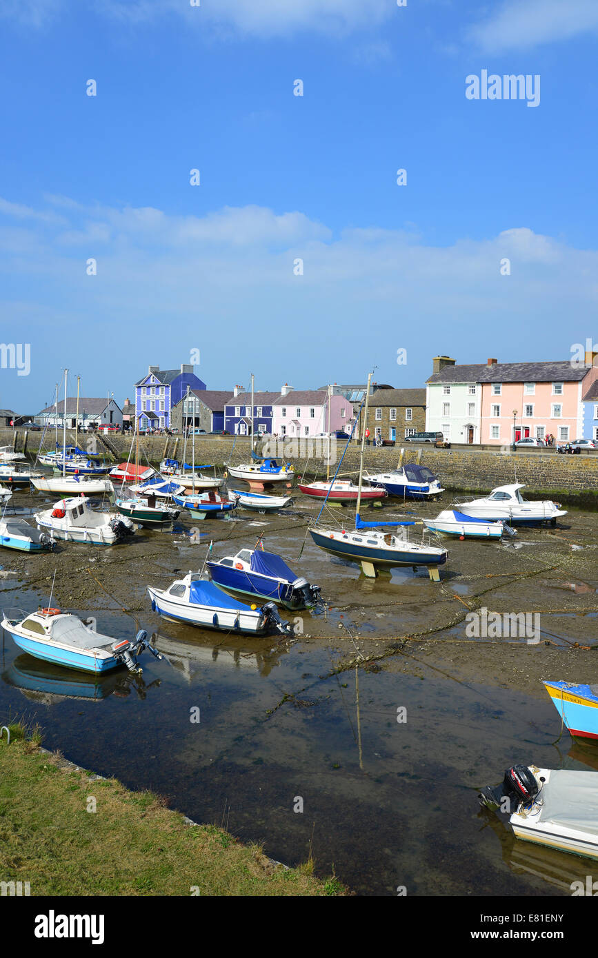 Harbour view at low tide, Aberaeron, Ceredigion, Wales, United Kingdom Stock Photo