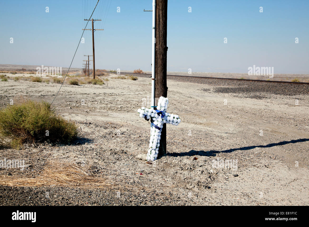 Roadside memorial in the Nevada desert on I-95,2014. Stock Photo